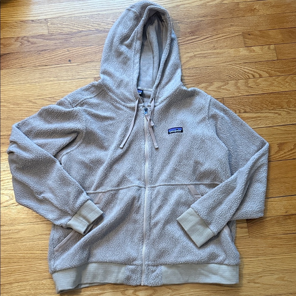 Patagonia shearling Sherpa full zip tan hoodie sweatshirt sz xl extra large